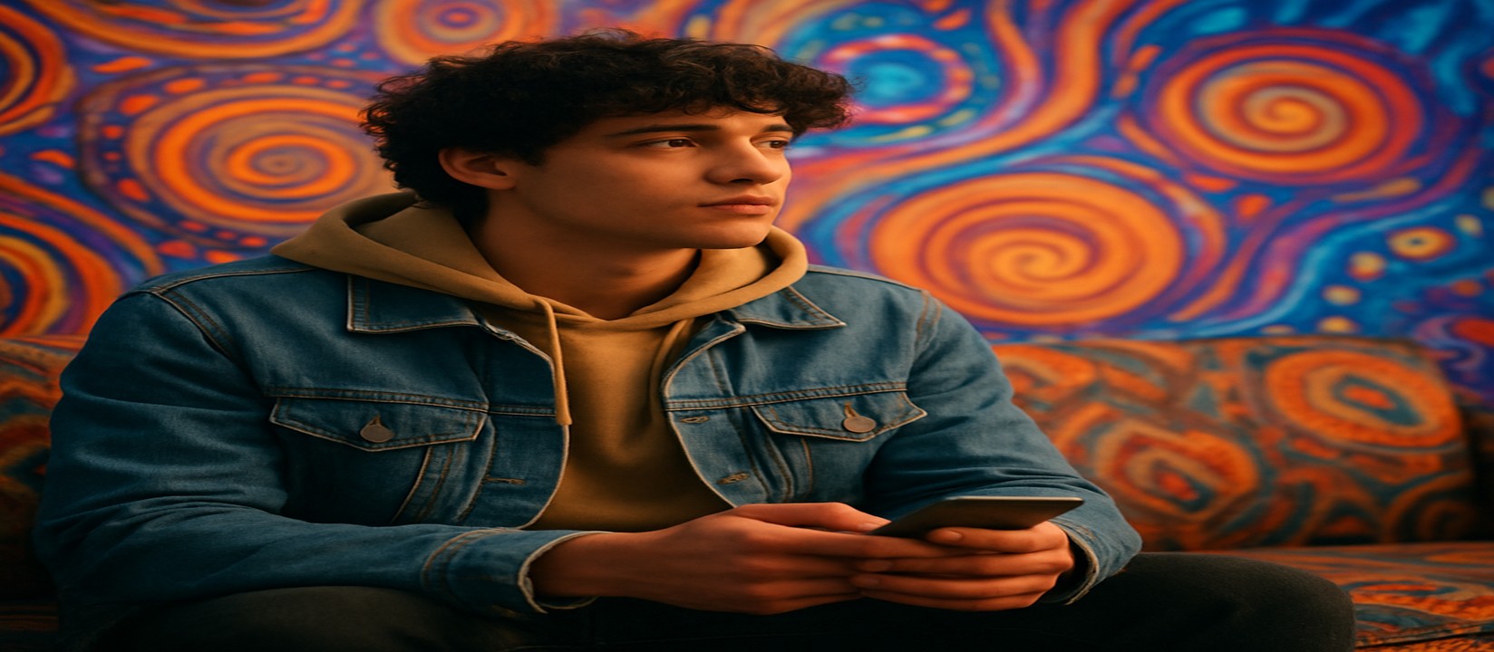 একজন ব্যক্তি সোফায় আরাম করে বসে স্মার্টফোনে db33 অ্যাপ চালাচ্ছেন