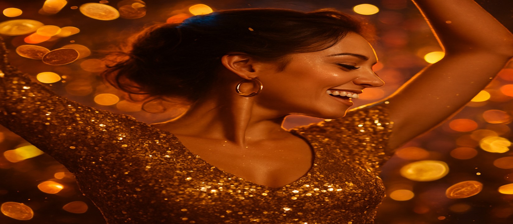 db33‑এর এভিয়েটর গেমে জয়ের আনন্দে উচ্ছ্বাসিত এক নারী, চারপাশে উড়ছে স্বর্ণমুদ্রা