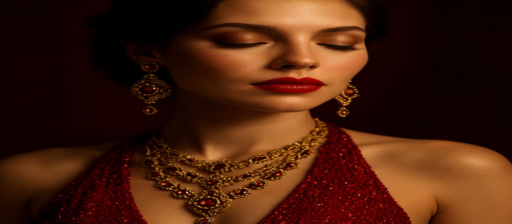 গেমিং প্ল্যাটফর্মের টেবিলে লাল পোশাকে সজ্জিত এক নারী অতিথি